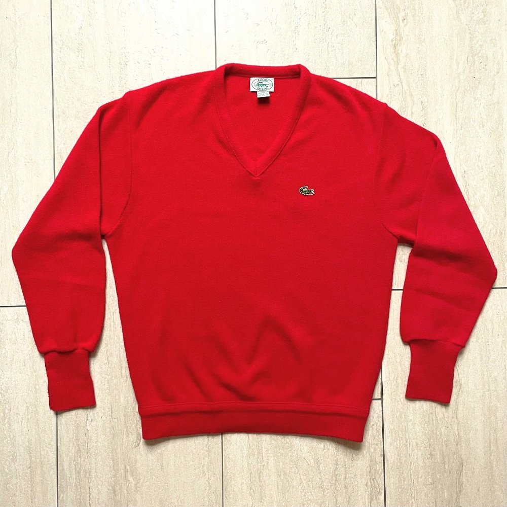 Bright red orlon acrylic Lacoste v neck sweater